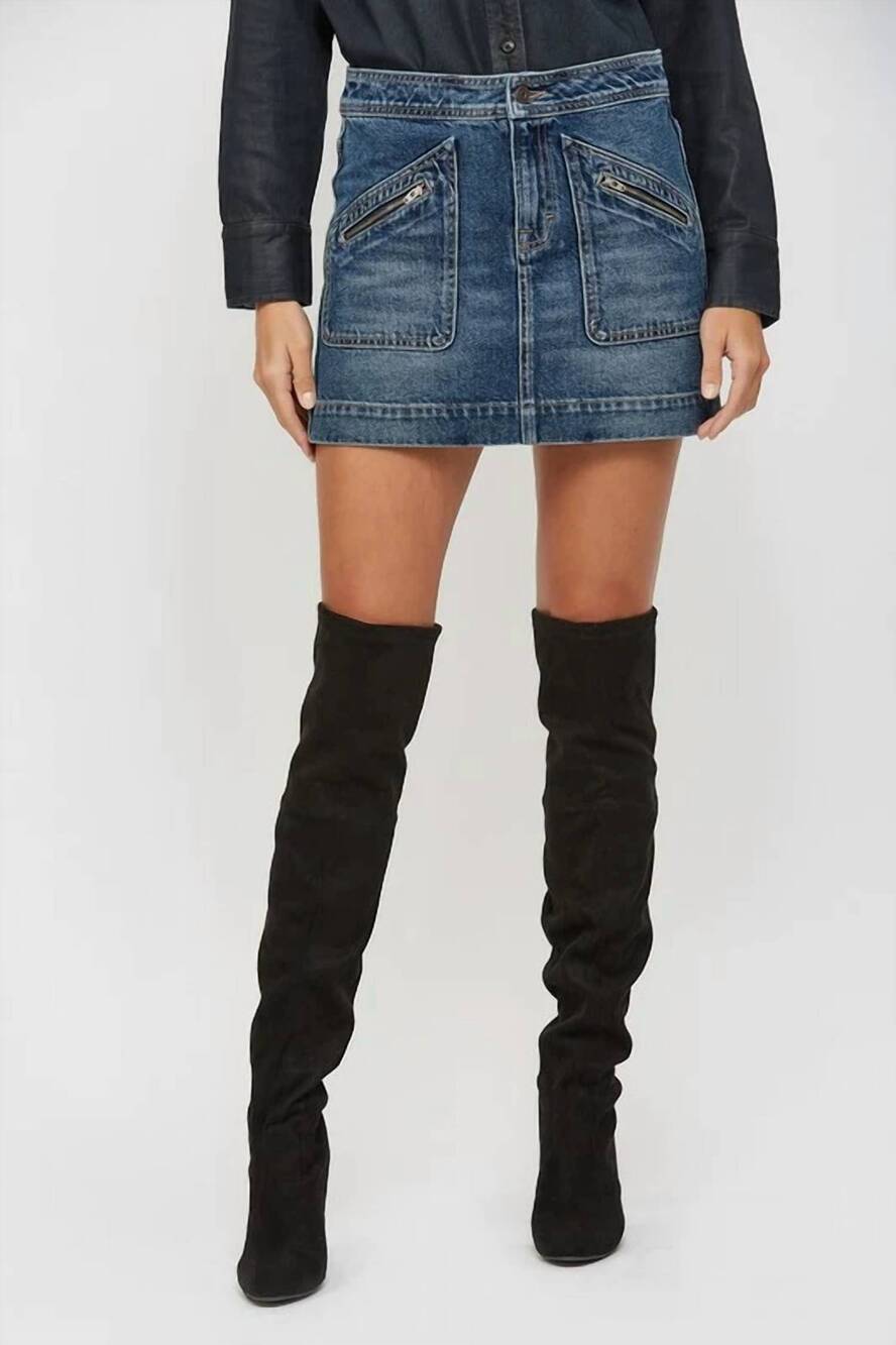 NEW HIDDEN demi mini skirt with front pockets in dark wash